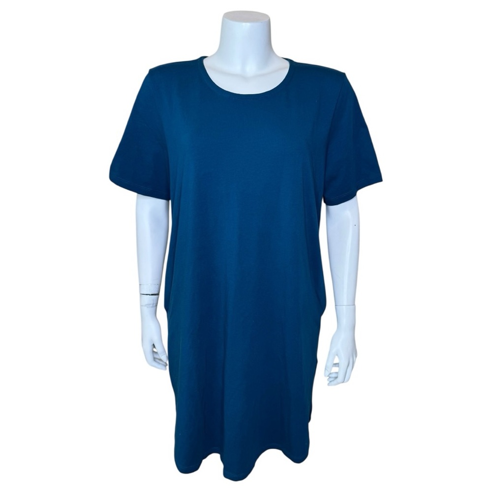 Universal Standard Halie T-Shirt Dress S (14/16) Pullover Pockets Teal Blue